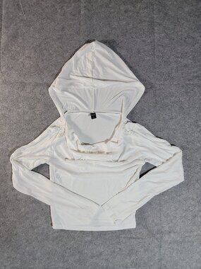 Dazy White Draped Cowl Neck Long Sleeve Hooded Top Womens Size Medium